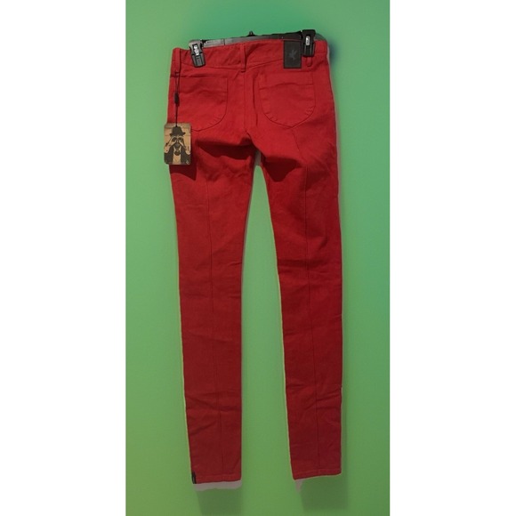 New One Teaspoon High Waist Skinny Red Embroidered Distressed Jeans Size 26 Or 2 - Picture 3 of 11